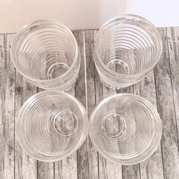 Set Of 4 Vintage Anchor Hocking Coronation Clear Glass Footed Tumblers - Picture 8 of 10